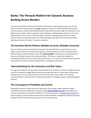 Bankz The Pinnacle Platform for Dynamic Business Banking Across Borders