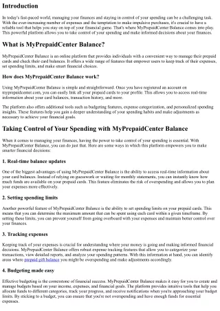 The Power of MyPrepaidCenter Balance: Take Control of Your Spending