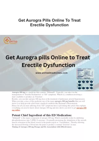 Get Aurogra Pills Online To Treat Erectile Dysfunction