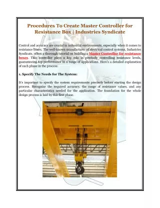 Procedures To Create Master Controller for Resistance Box - Industries Syndicate