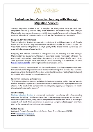 Embark on Your Canadian Journey with Strategic Migration Services
