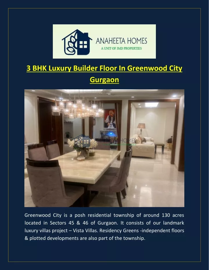 3 bhk luxury builder floor in greenwood city