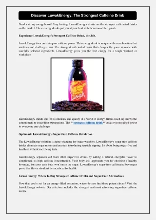 Discover LuwakEnergy: The Strongest Caffeine Drink