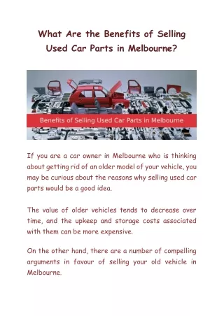 What Are the Benefits of Selling Used Car Parts in Melbourne