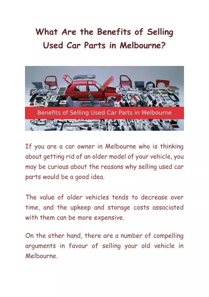 what are the benefits of selling used car parts