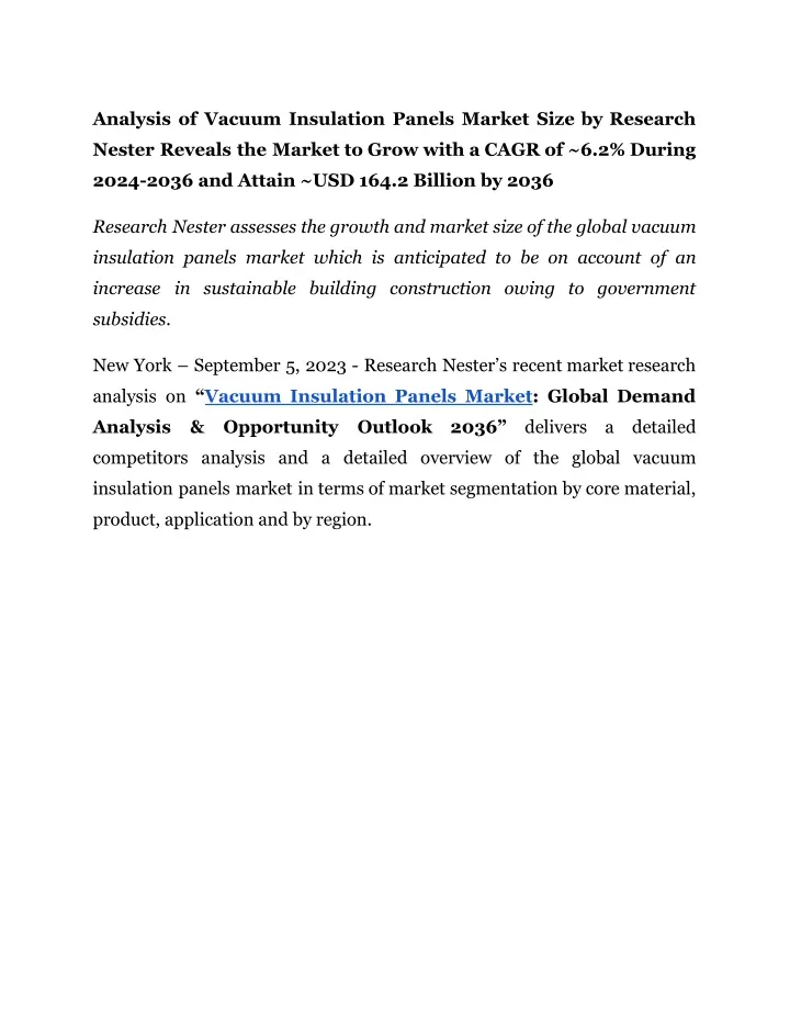 analysis of vacuum insulation panels market size