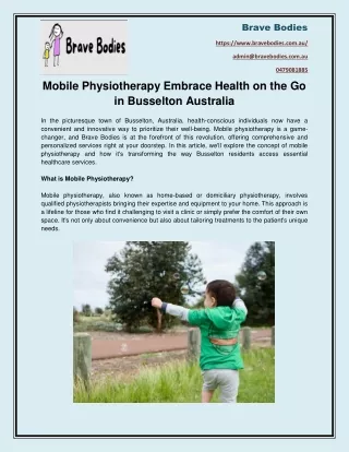 Mobile Physiotherapy Embrace Health on the Go in Busselton Australia