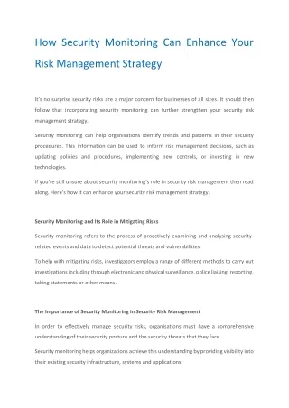 Security Monitoring Can Enhance Your Risk Management Strategy