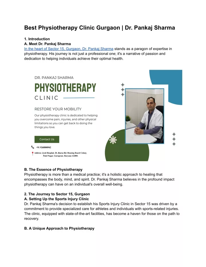 best physiotherapy clinic gurgaon dr pankaj sharma