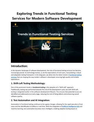 Exploring Trends in Functional Testing Services for Modern Software Development