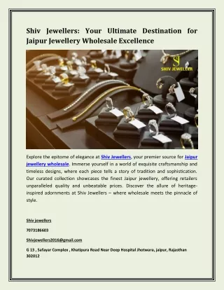 Shiv Jewellers Your Ultimate Destination for Jaipur Jewellery Wholesale Excellence