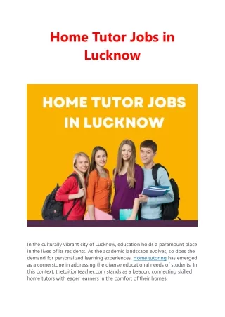Home tutor jobs in Lucknow