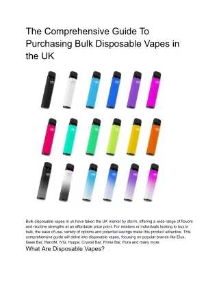 The Comprehensive Guide to Purchasing Bulk Disposable Vapes in the UK