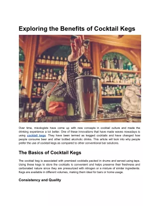 Exploring the Benefits of Cocktail Kegs