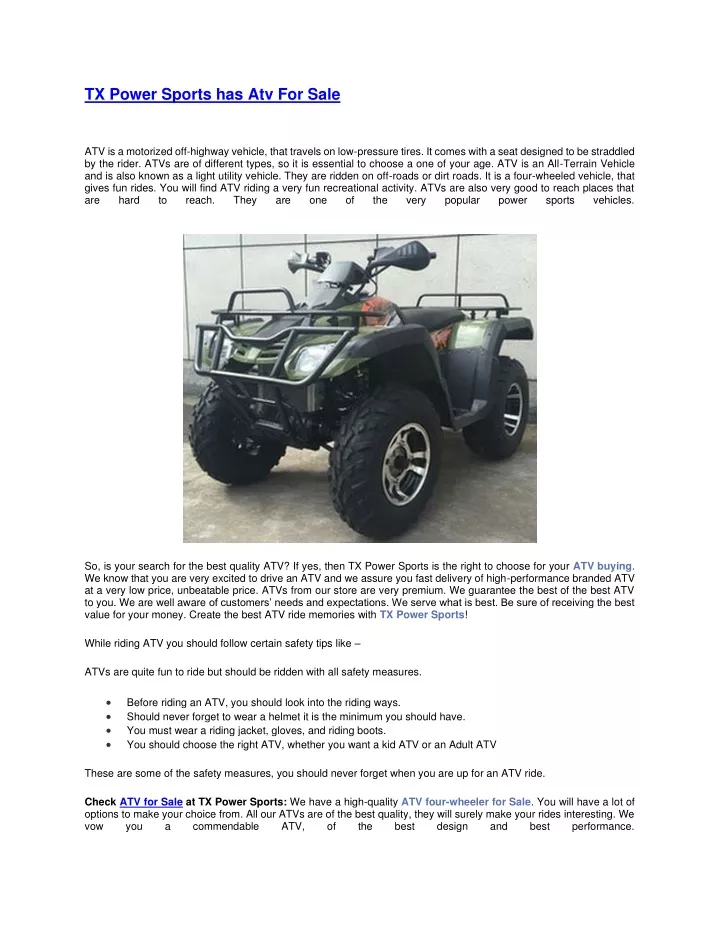 tx power sports has atv for sale