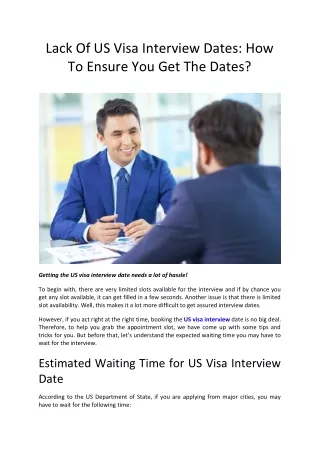 Lack Of US Visa Interview Dates How To Ensure You Get The Dates