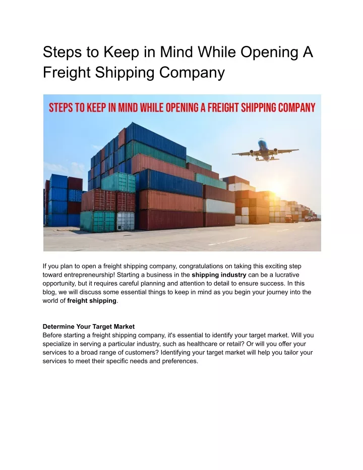 steps to keep in mind while opening a freight