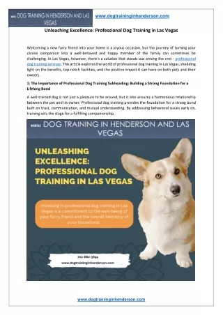 Unleashing Excellence - Professional Dog Training in Las Vegas