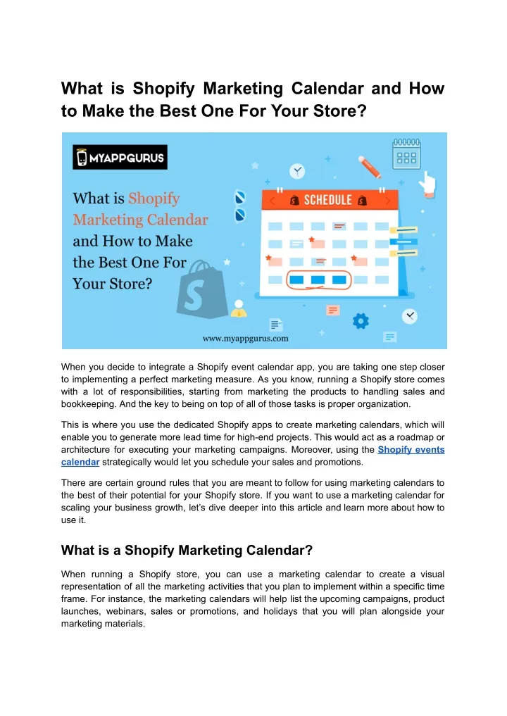 what is shopify marketing calendar