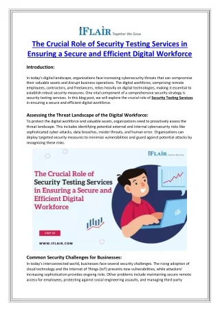 The Crucial Role of Security Testing Services in Ensuring a Secure and Efficient Digital Workforce
