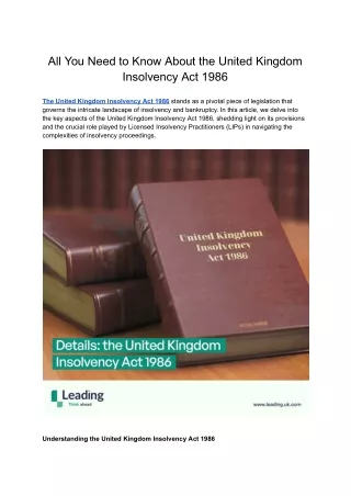 All You Need to Know About the United Kingdom Insolvency Act 1986