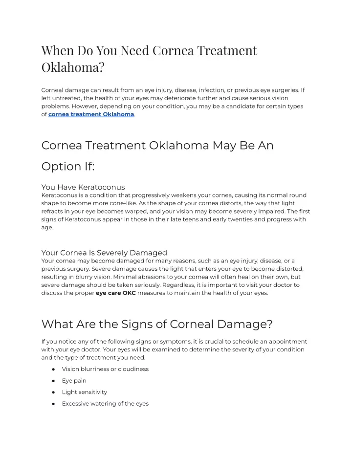 when do you need cornea treatment oklahoma