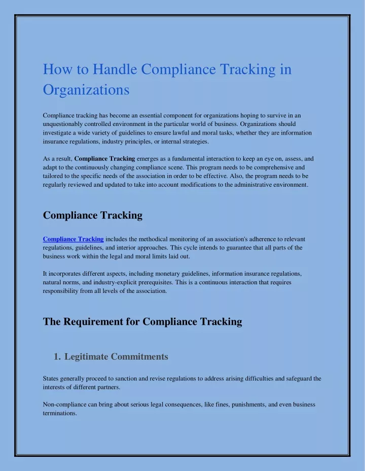 how to handle compliance tracking in organizations