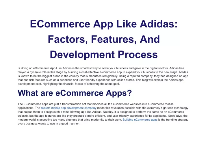 ecommerce app like adidas factors features