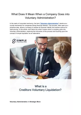 What Does It Mean When a Company Goes into Voluntary Administration