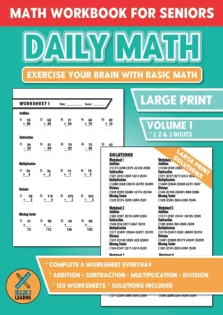 DOWNLOAD/PDF Daily Math - Math Workbook For Seniors: Exercise Your Brain With Basic Math |