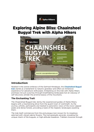 Exploring Alpine Bliss Chaainsheel Bugyal Trek with Alpha Hikers