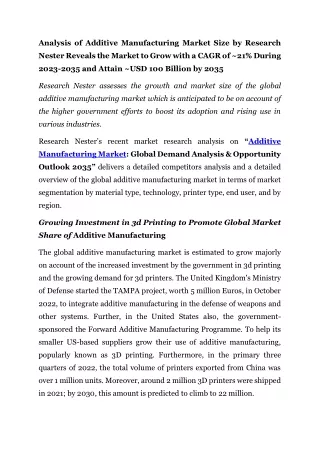 analysis of additive manufacturing market size