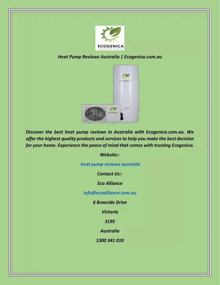 heat pump reviews australia ecogenica com au