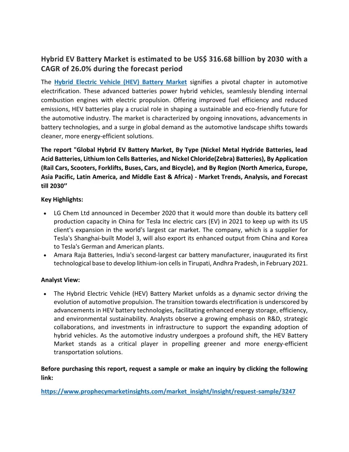 hybrid ev battery market is estimated