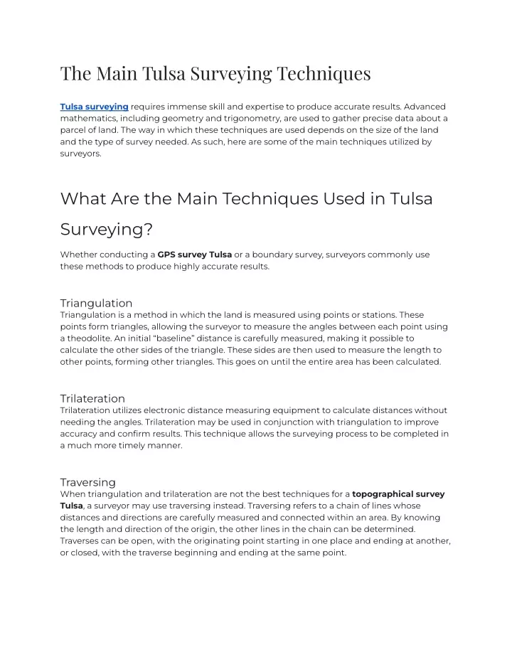 the main tulsa surveying techniques