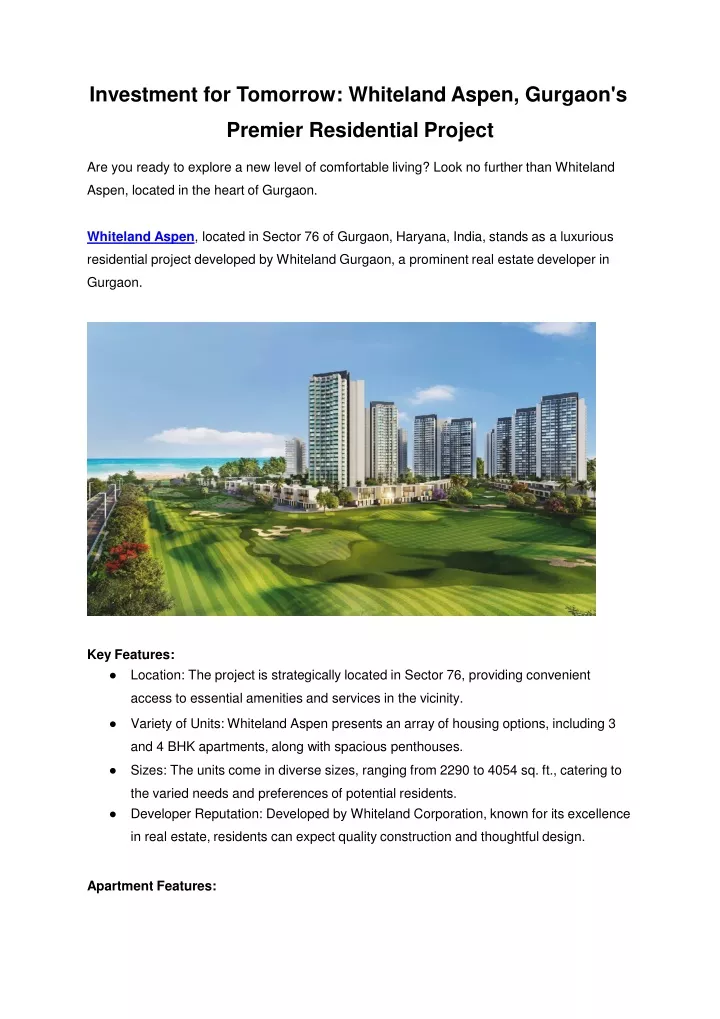 investment for tomorrow whiteland aspen gurgaon