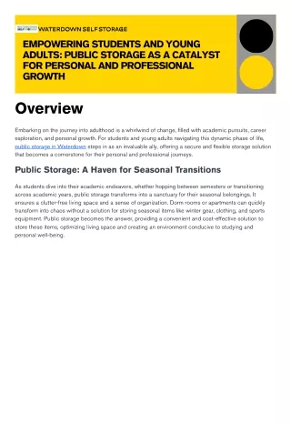 Empowering Students and Young Adults Public Storage as a Catalyst for Personal and Professional Growth