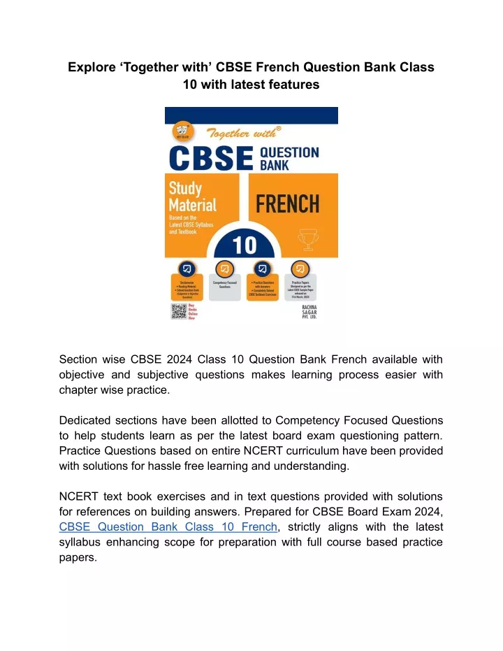 explore together with cbse french question bank