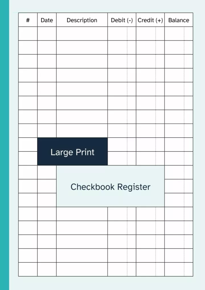 large print checkbook register checking account