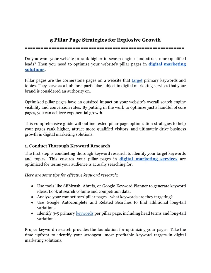 5 pillar page strategies for explosive growth