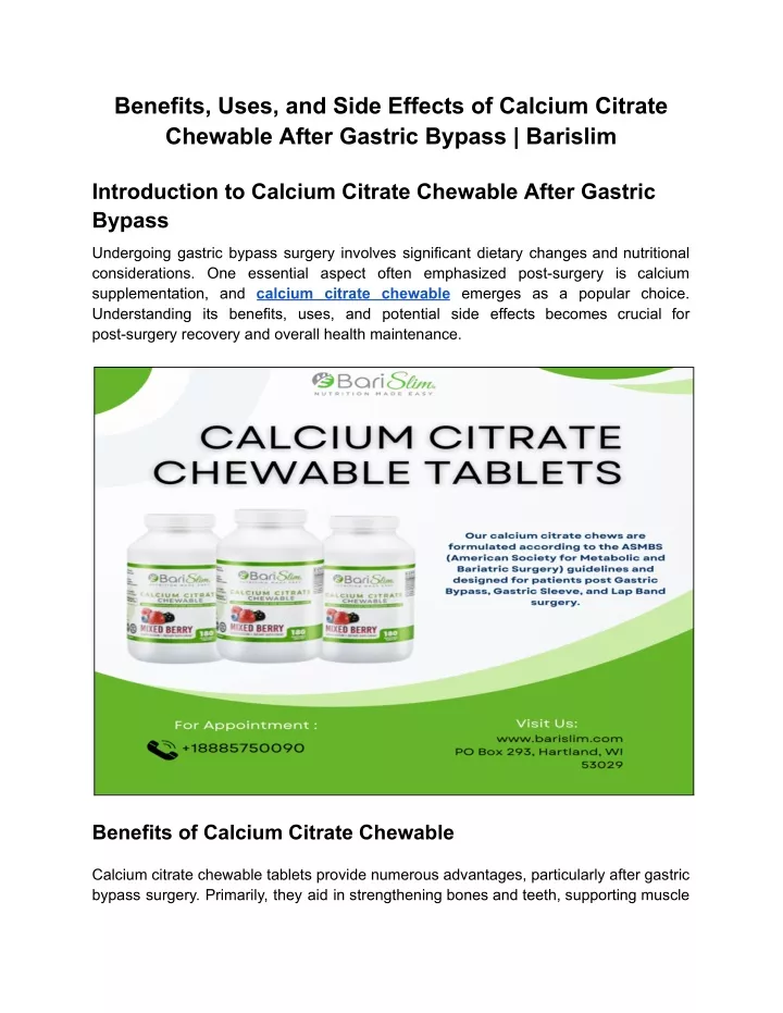 benefits uses and side effects of calcium citrate