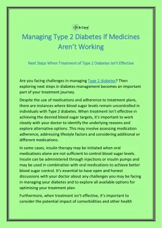 managing type 2 diabetes if medicines managing