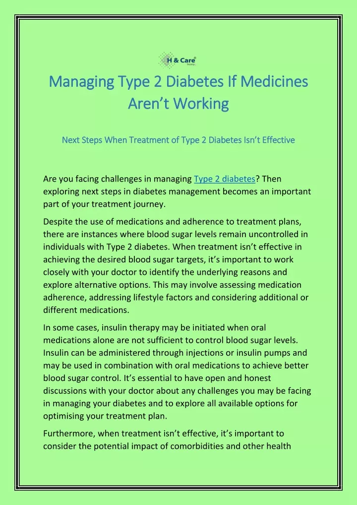 managing type 2 diabetes if medicines managing