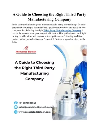 A Guide to Choosing the Right Third Party Manufacturing Company