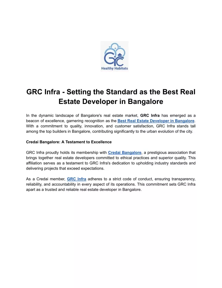 grc infra setting the standard as the best real