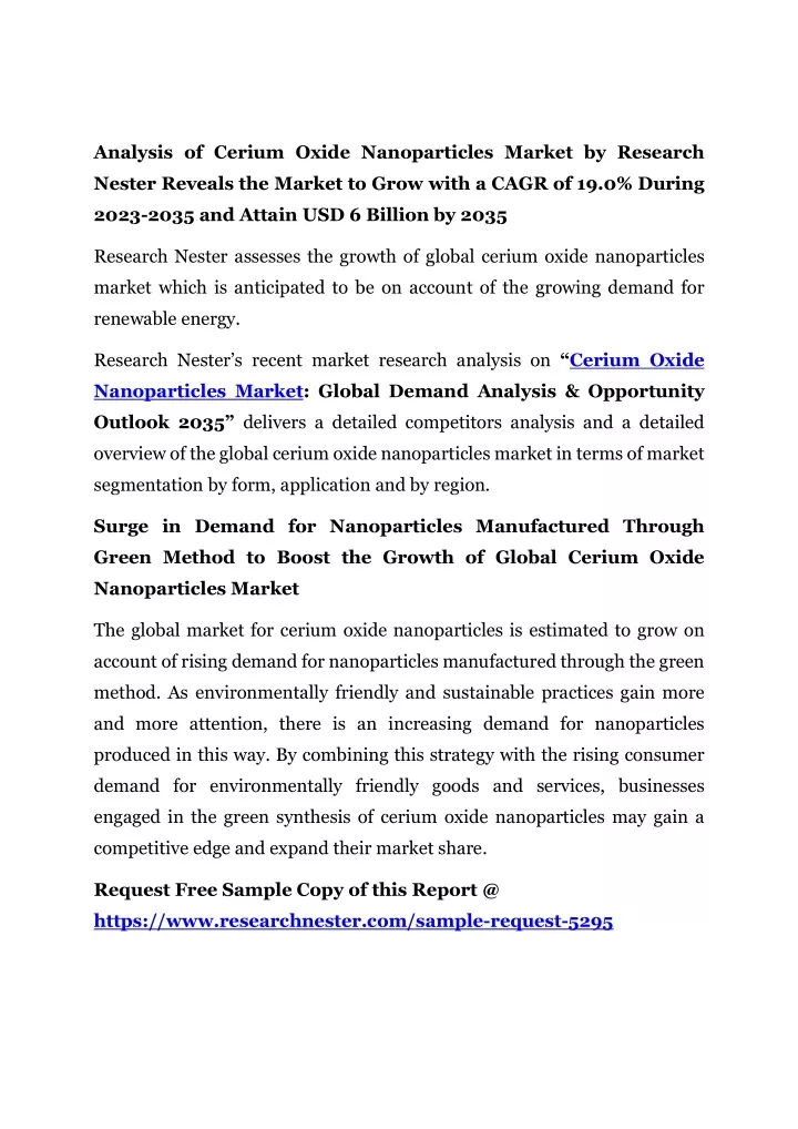 analysis of cerium oxide nanoparticles market