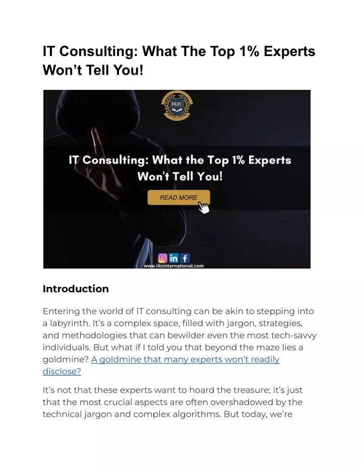 it consulting what the top 1 experts won t tell