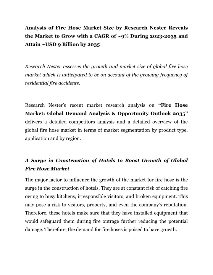 analysis of fire hose market size by research