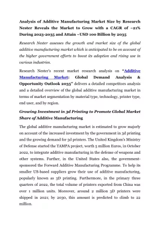 analysis of additive manufacturing market size