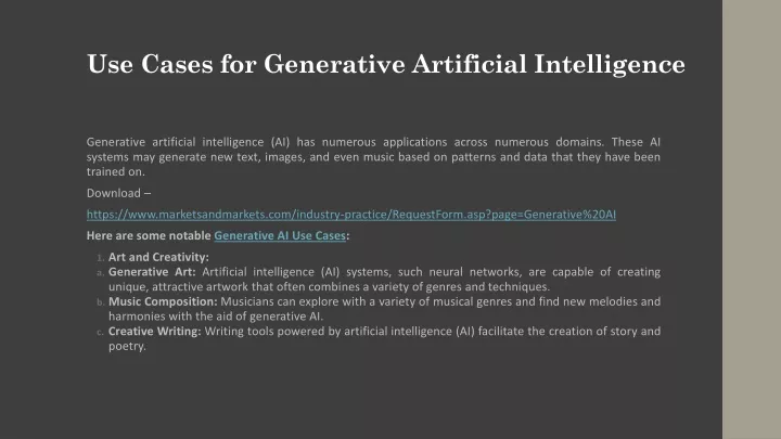 use cases for generative artificial intelligence